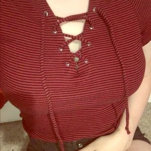 Red and Black striped top